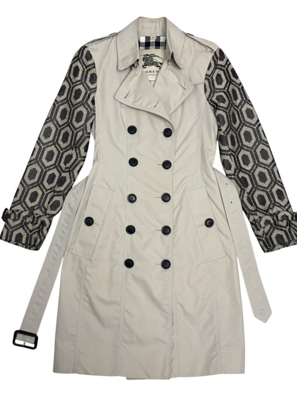 BURBERRY Trench Coat Luxury Designer Business Casual Jacquard Vintage 2012 - XS